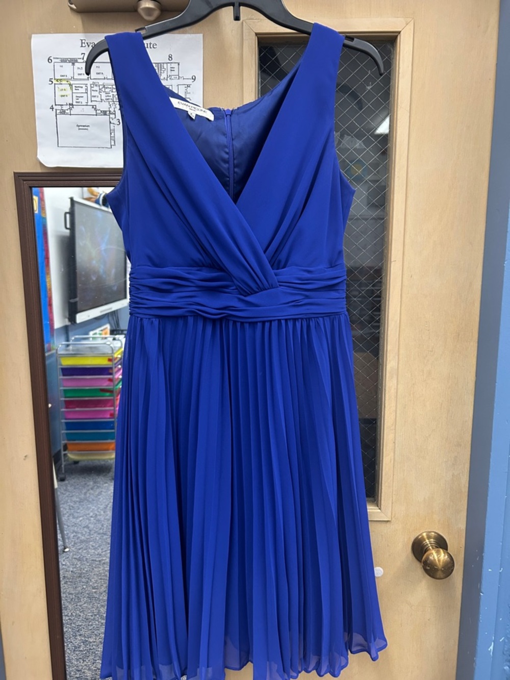 Evan Picone Cobalt Blue Draped V-Neck Chiffon Dress
